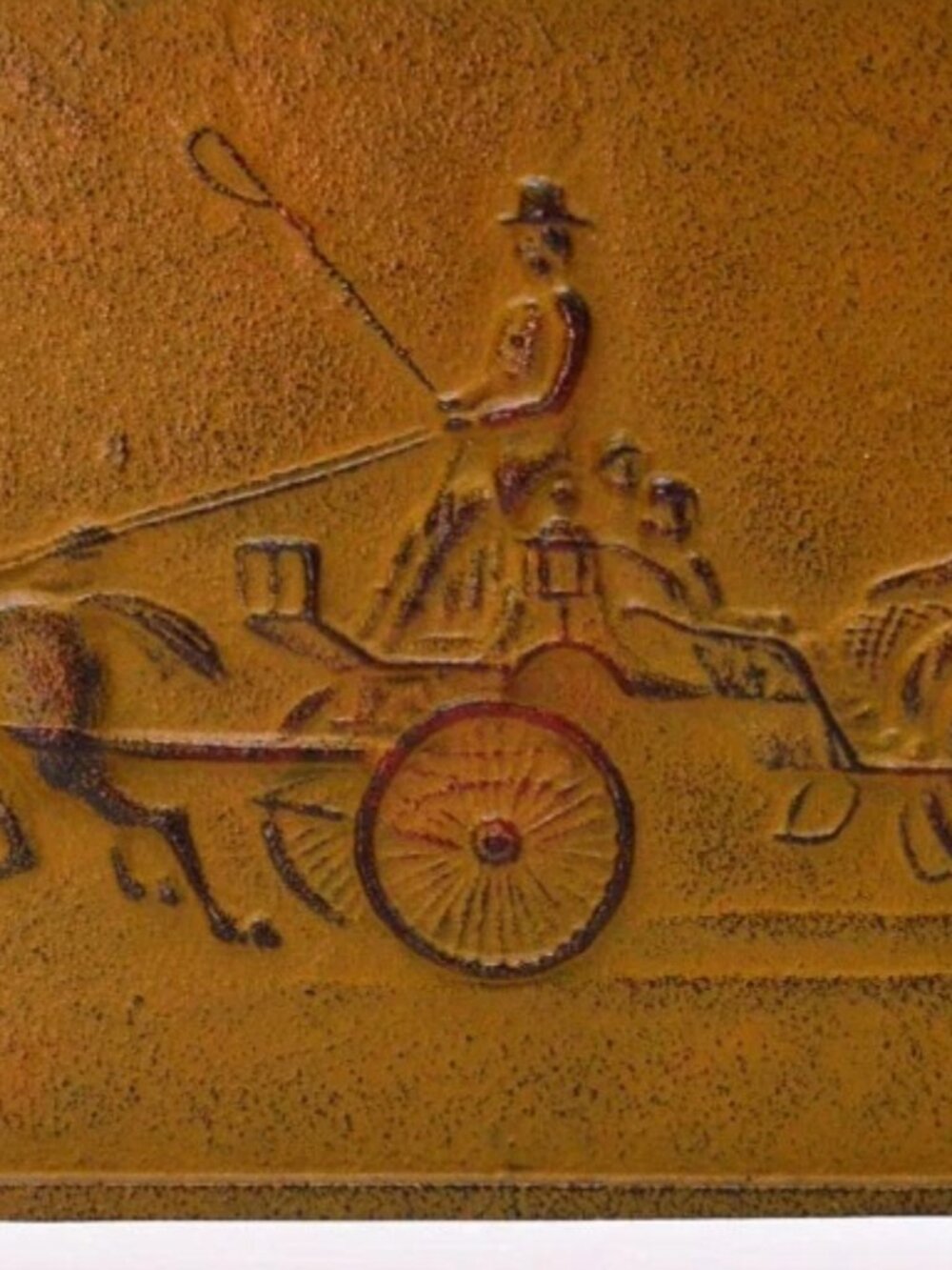 Vintage Cast Iron 11" Japanese Horse Drawn Carriage Desk Plaque - Picture 2 of 2